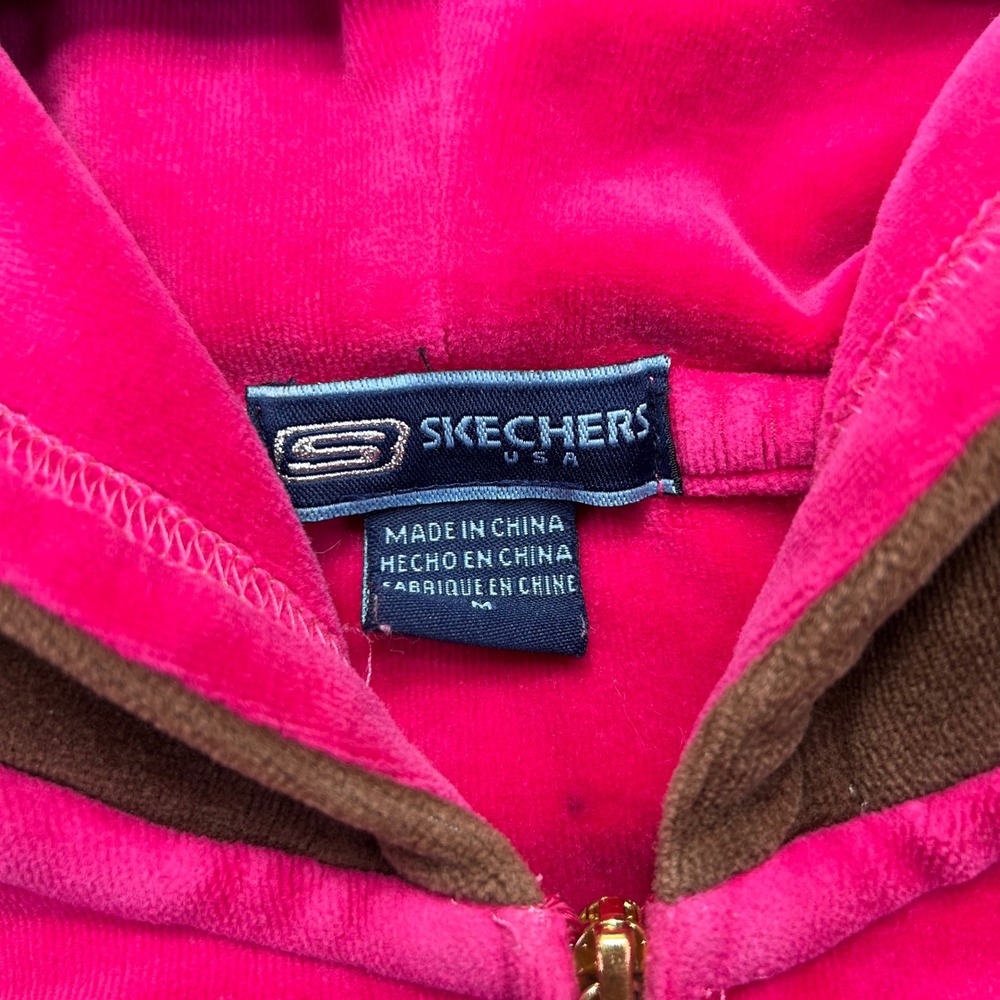 Y2k Skechers Hoodie Girls M Brown Pink Velour McBling Rhinestone Embroidered - Picture 4 of 15